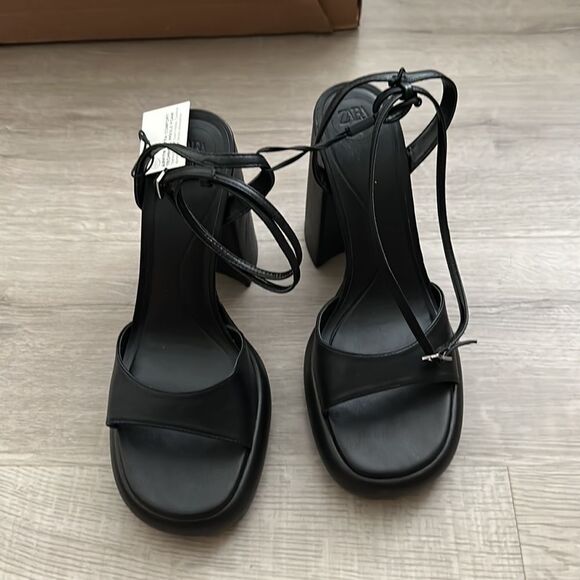 ZARA | Black | CHUNKY HIGH HEELED PLATFORM SANDALS - Picture 9 of 11